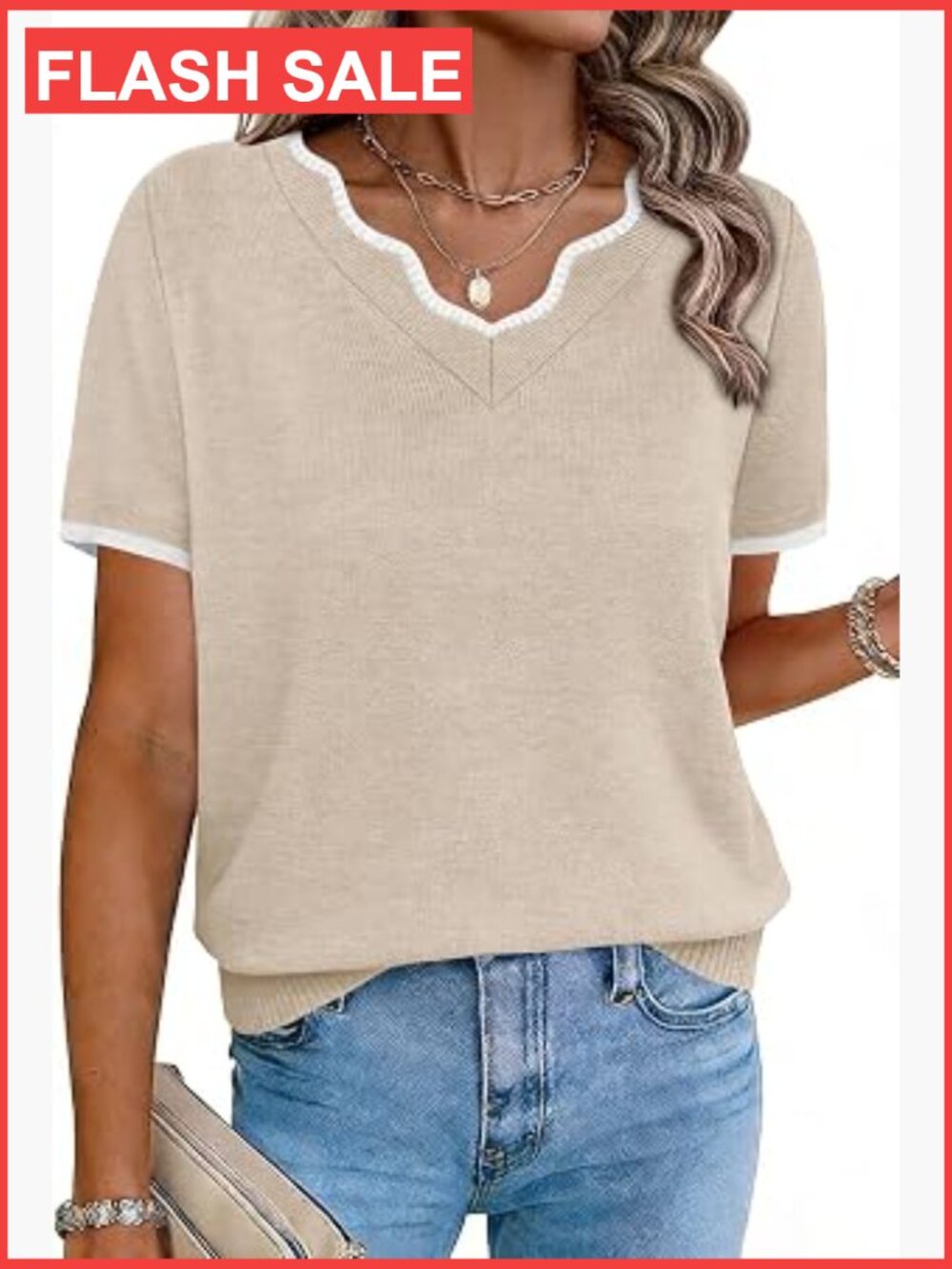 Women's V-Neck Short Sleeve Lightweight Knit Pullover Sweater Business Casual
